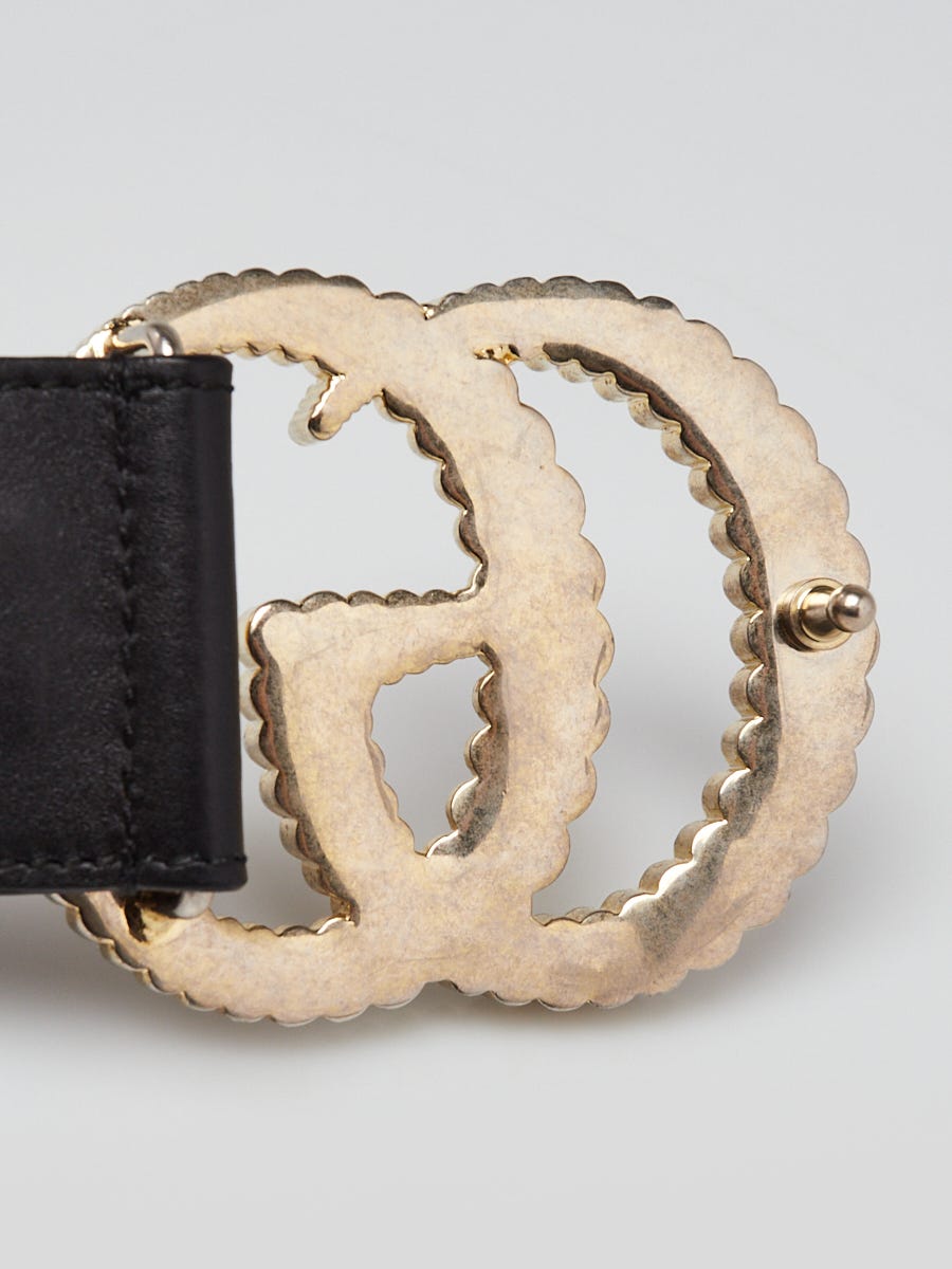 Gucci Black Grained Leather Double G Torchon Belt Size 80/32