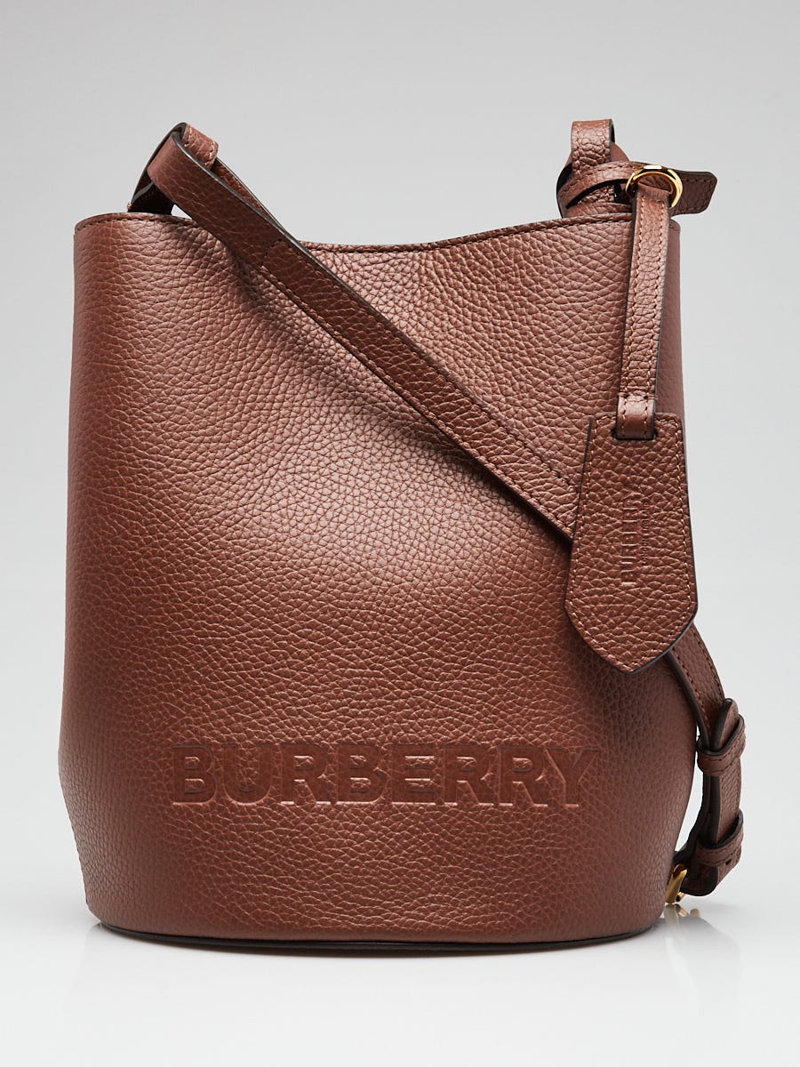 Burberry Brown Pebbled Leather Lorne Bucket Bag | Yoogi's Closet