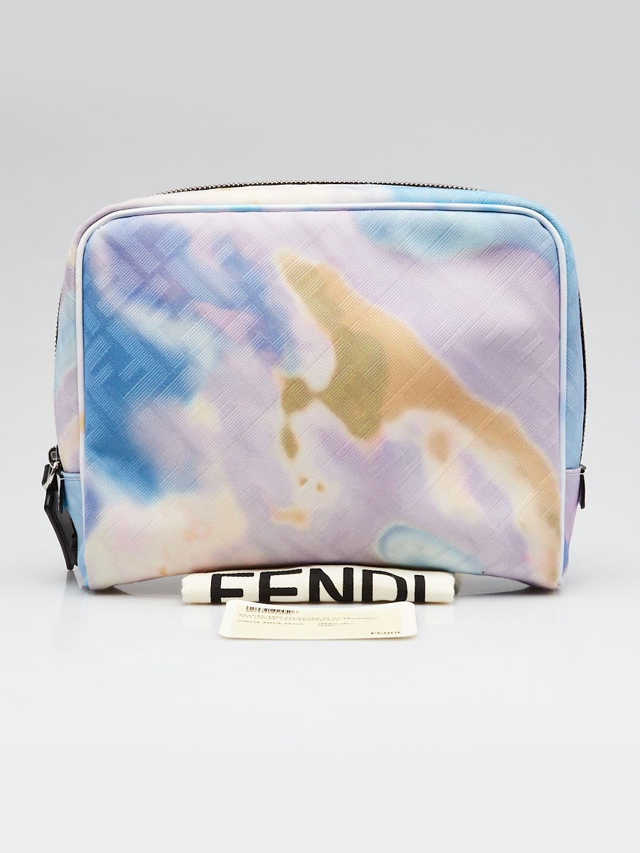 Fendi Black Leather Multicolor Studded Zip Clutch Bag - 8M0363