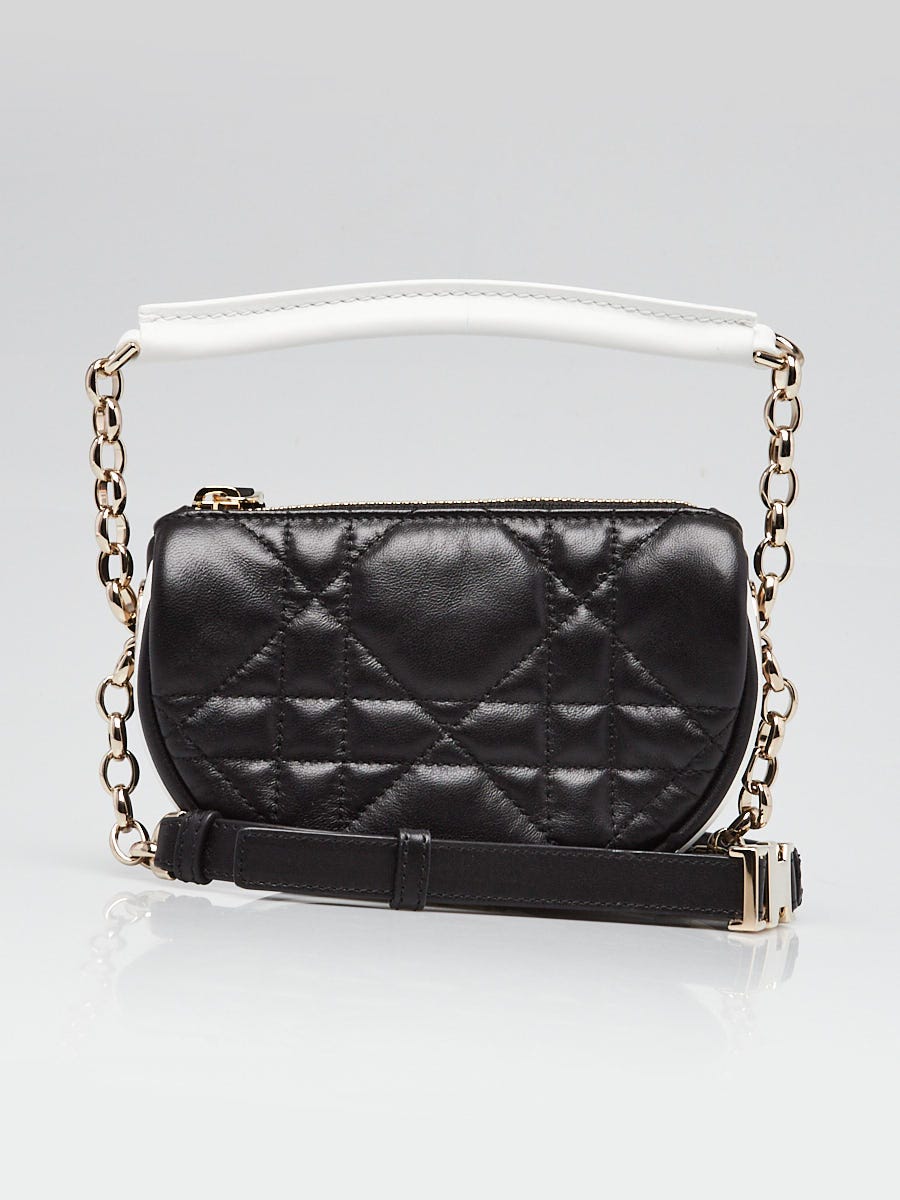 Christian Dior Black/White Cannage Quilted Leather Micro Vibe Shoulder Bag 