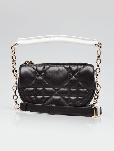 Christian Dior Black/White Cannage Quilted Leather Micro Vibe Shoulder Bag