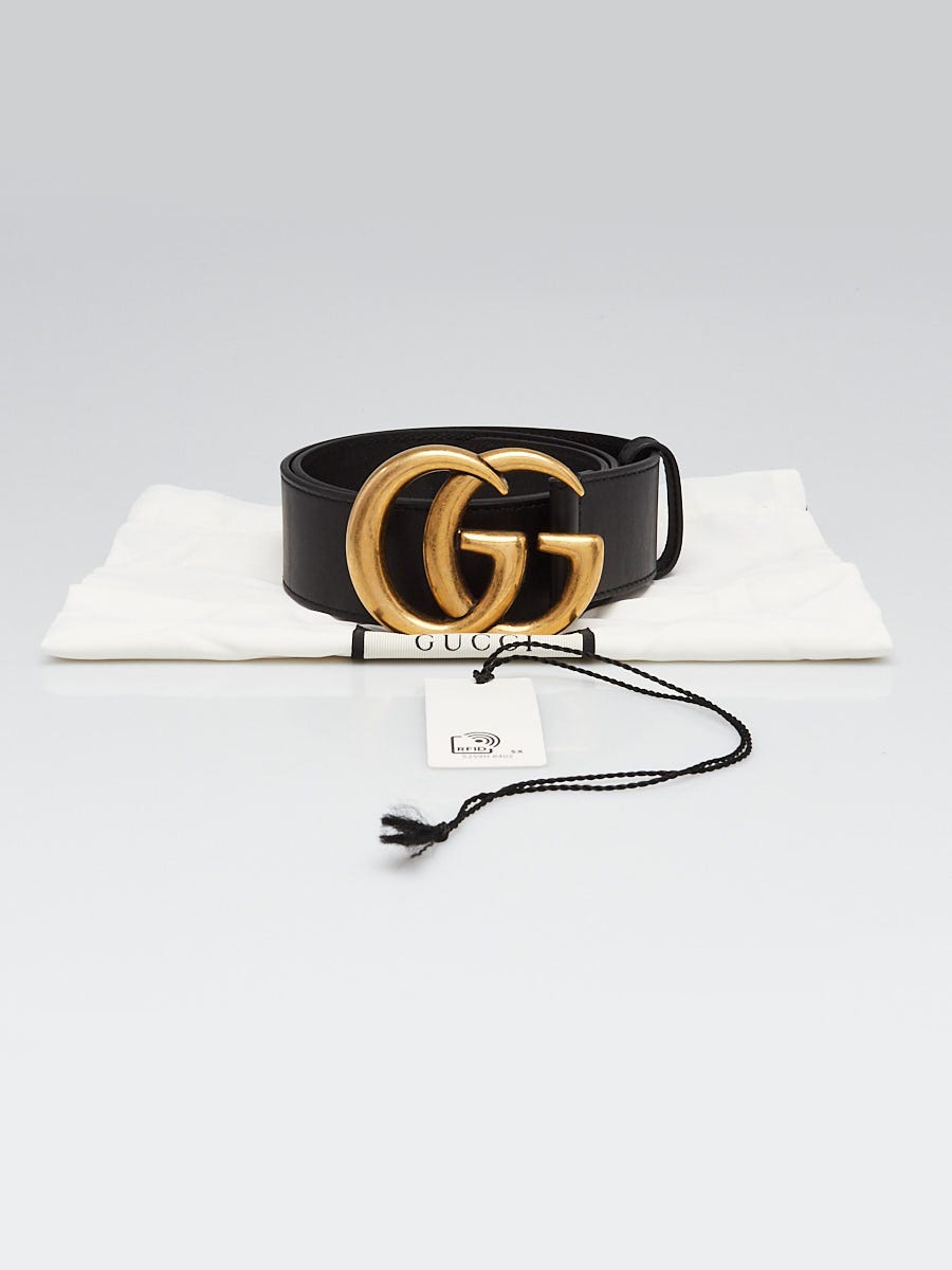 Gucci Black Smooth Leather Double G Belt Size 70/28