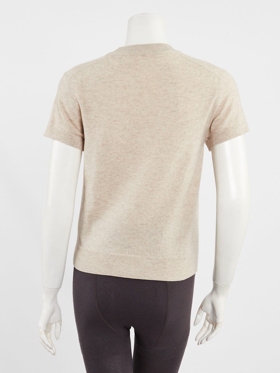 Hermes Beige Naturel Cashmere Short Sleeve Sweater Size 4/38