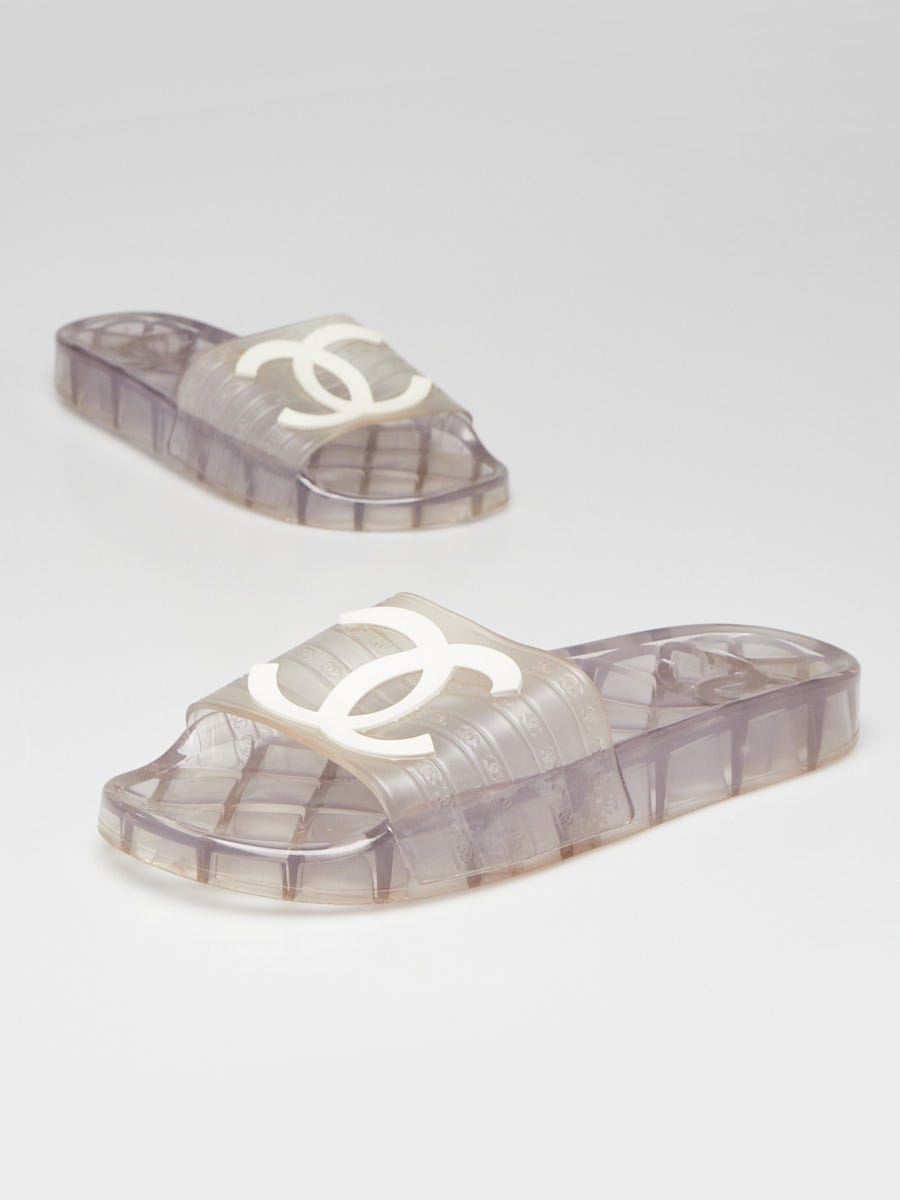 Chanel Clear Rubber CC Pool Slide Sandals Size 6.5/37 | Yoogi's Closet