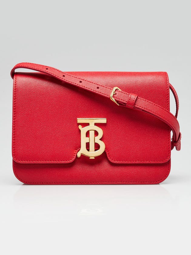 Burberry Red Pebbled Calfskin Leather TB Small Flap Bag