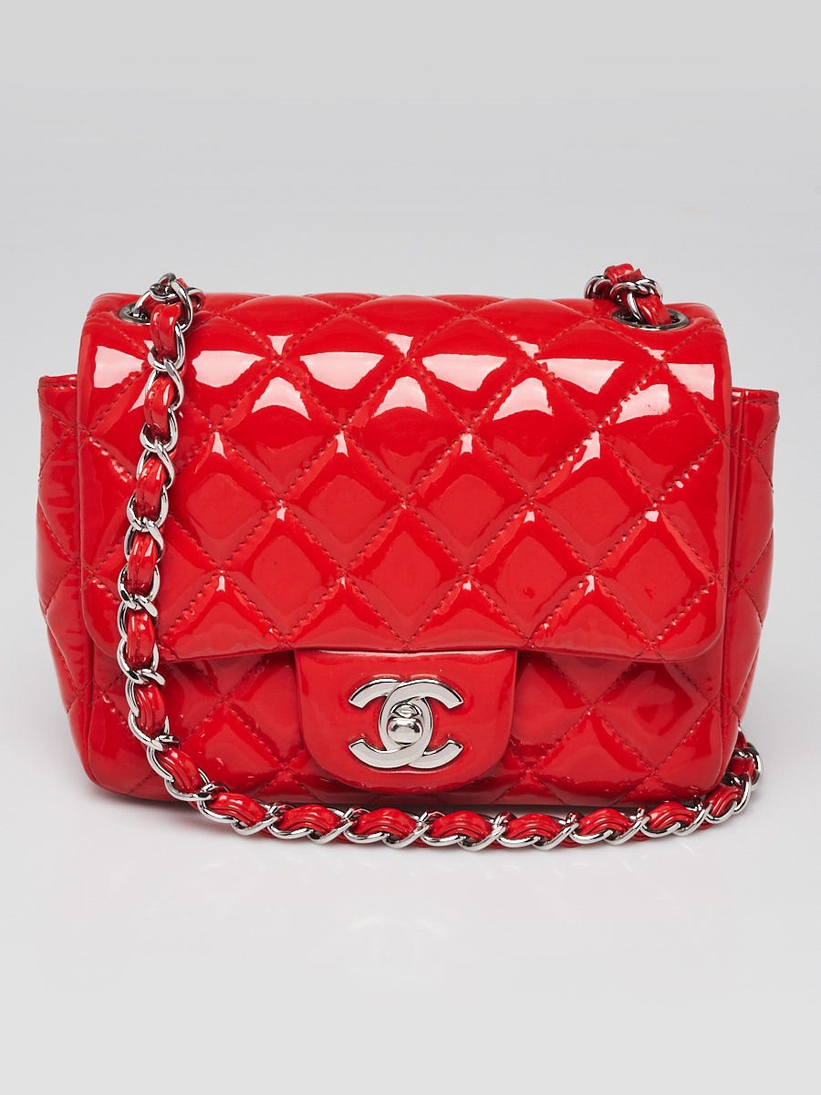 Chanel Red Quilted Patent Leather Classic Square Mini Flap Bag