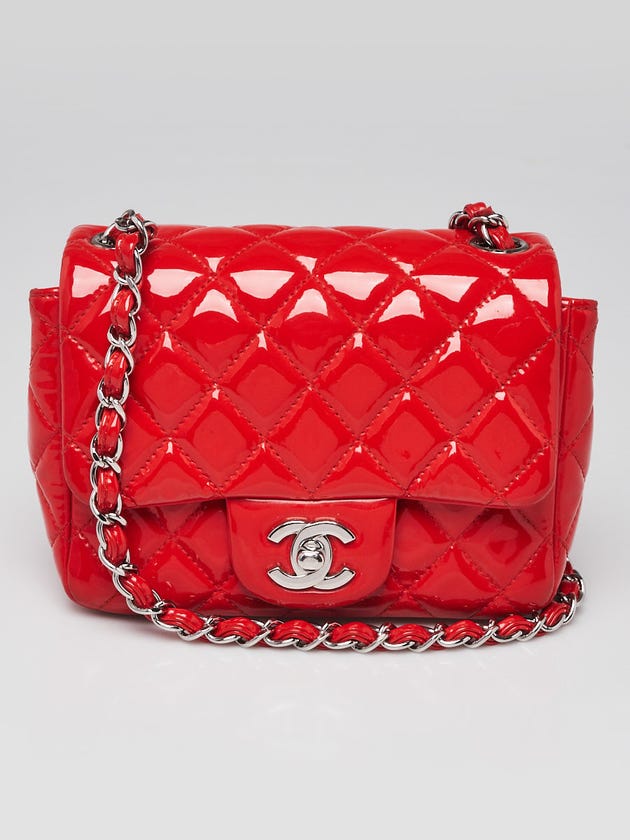 Chanel Red Quilted Patent Leather Classic Square Mini Flap Bag