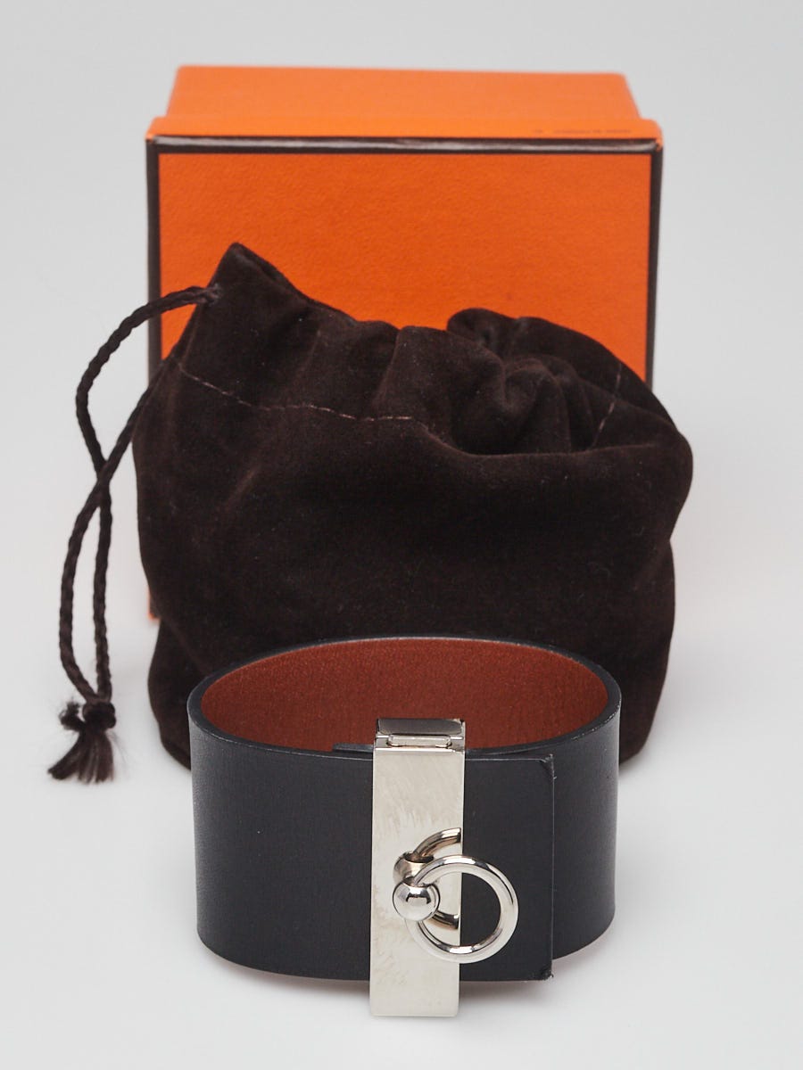 Hermes Black Leather Palladium Plated Swift Leather Palladium Plated Reversible Illusion Bracelet Size PM