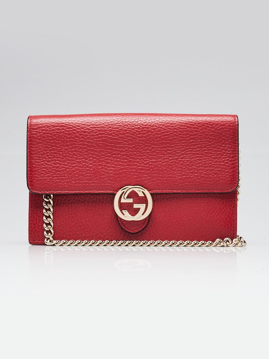 Gucci Red Leather Interlocking G Wallet On Chain Clutch Bag