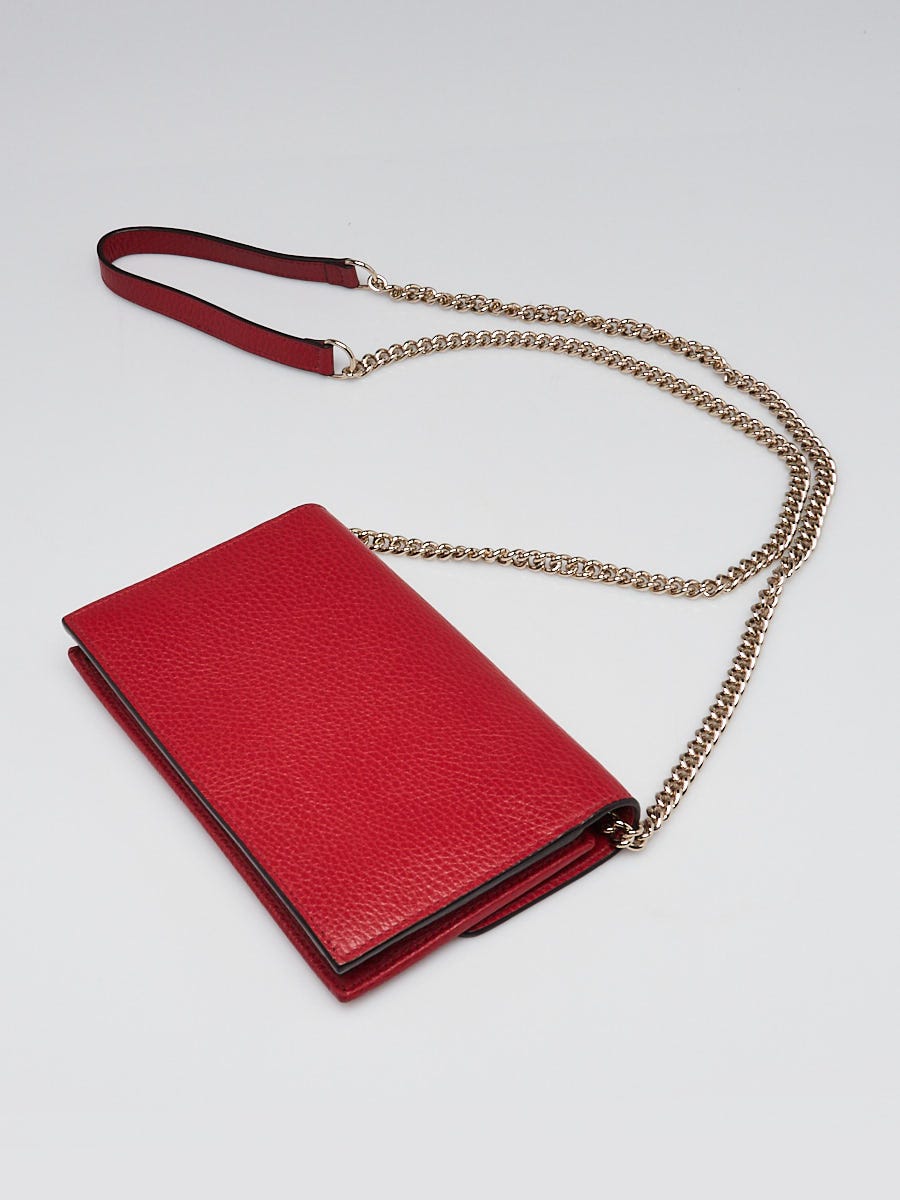 Gucci Red Leather Interlocking G Wallet On Chain Clutch Bag