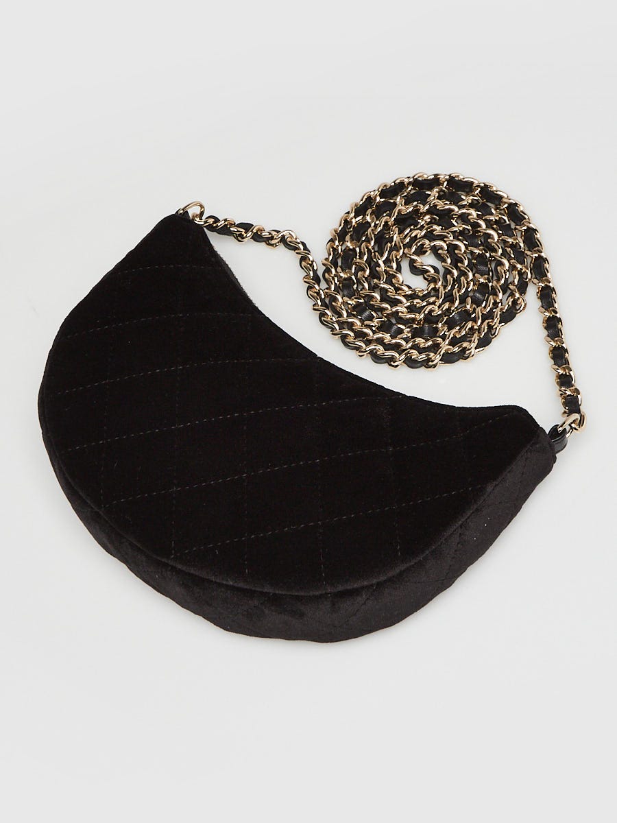 Chanel Black Quilted Velvet Crystal Chain Hobo Bag | Yoogi's