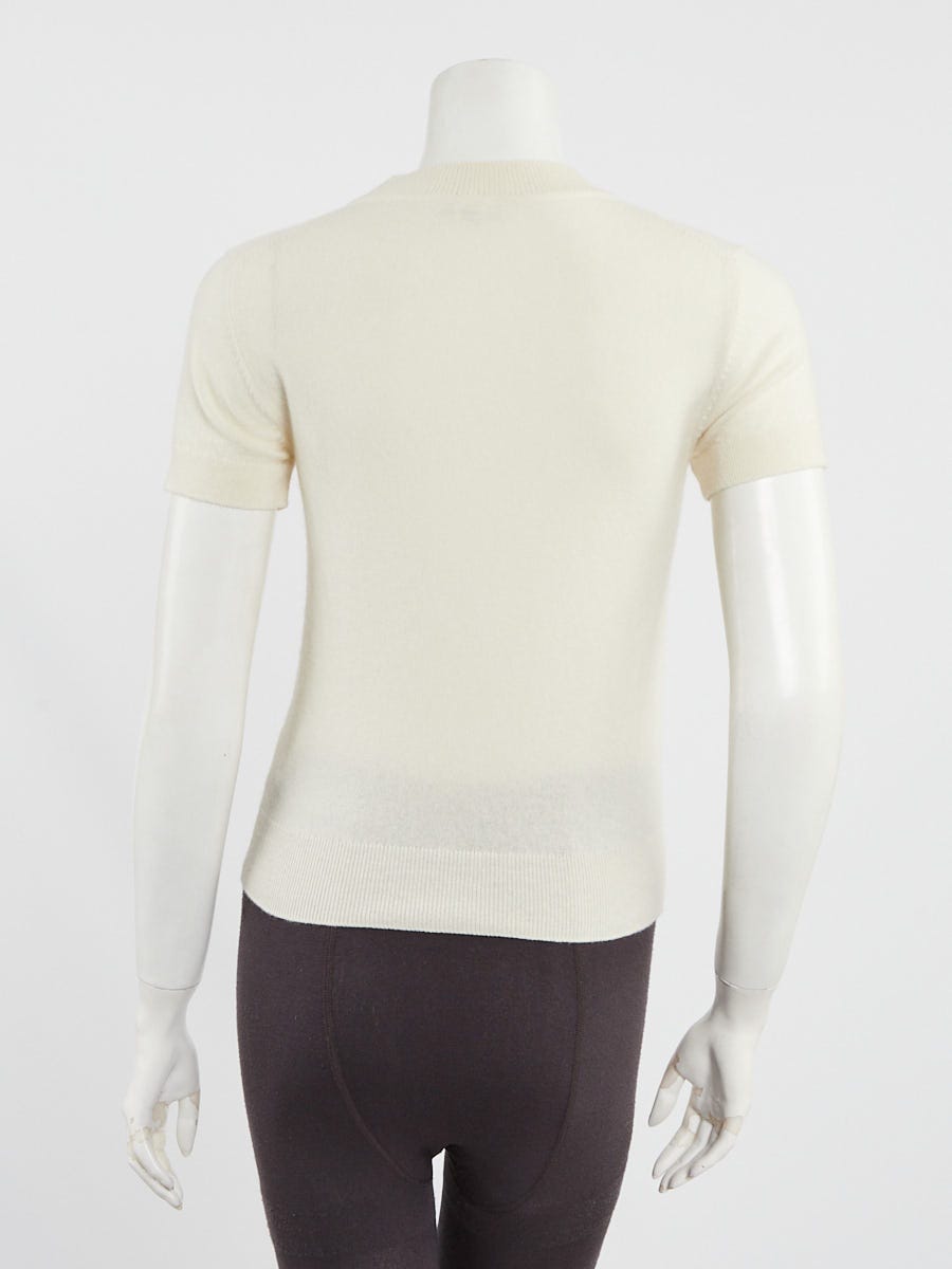 Hermes Blanc Nature Cashmere H Lift Crewneck Short Sleeve Sweater Size 34/0