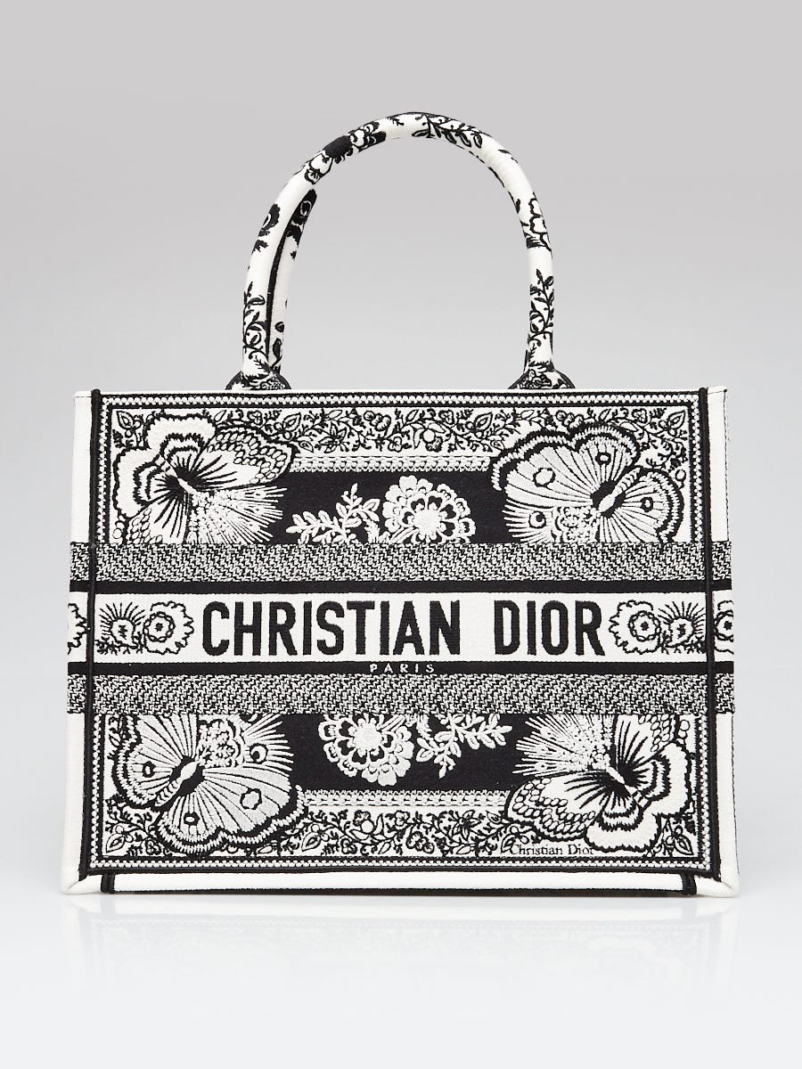 【無料郵送/関税込/正規品】 Dior Medium Book Tote Black White CHRISTIAN DIOR Book Tote Medium Hand Bag Houndstooth Canvas
