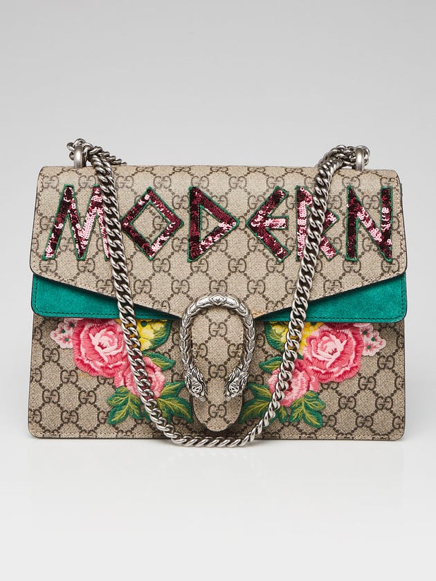 Gucci Beige GG Supreme Canvas Embroidered Sequin Medium Dionysus Shoulder Bag