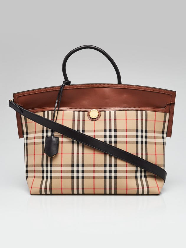 Burberry Vintage Check Canvas/Leather Medium Society Top Handle Bag