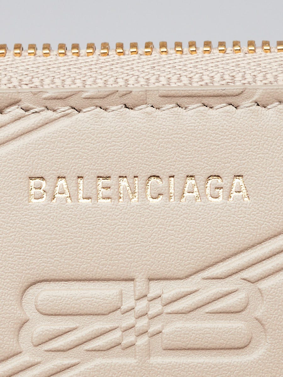 Balenciaga Beige BB Embossed Calfskin Leather Zip Around
