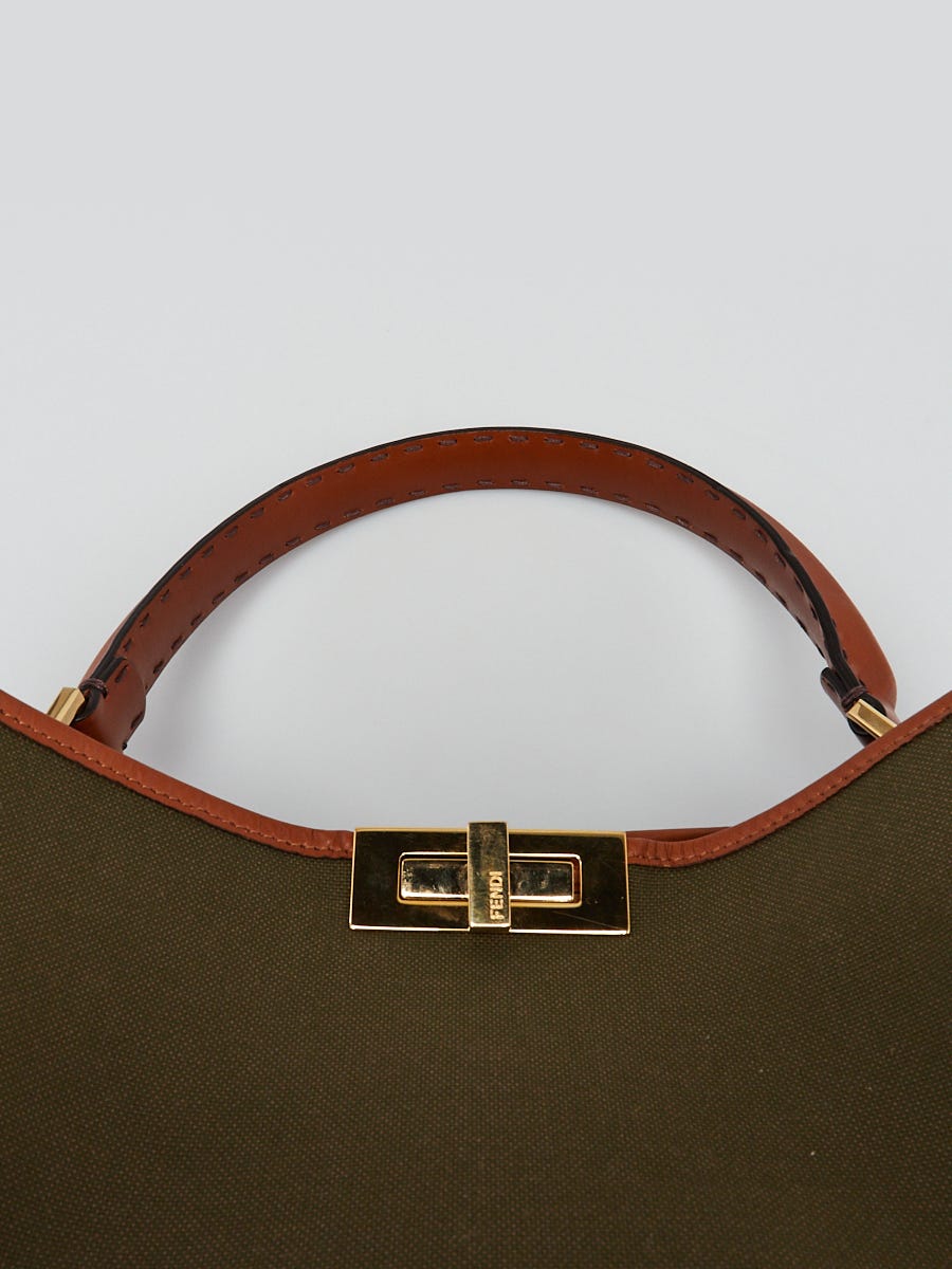 Fendi Green/Brown Canvas Leather Peekaboo X-Lite Large Tote Bag