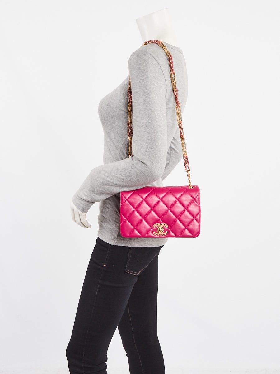 Chanel Fuchsia Quilted Lambskin Leather On and On Small Chain Flap Bag