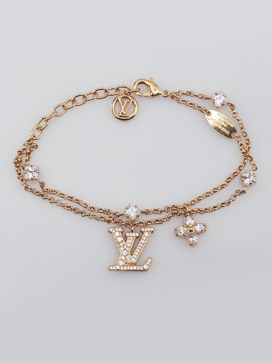 Louis Vuitton Godltone Metal and Crystal Lady LV Bracelet