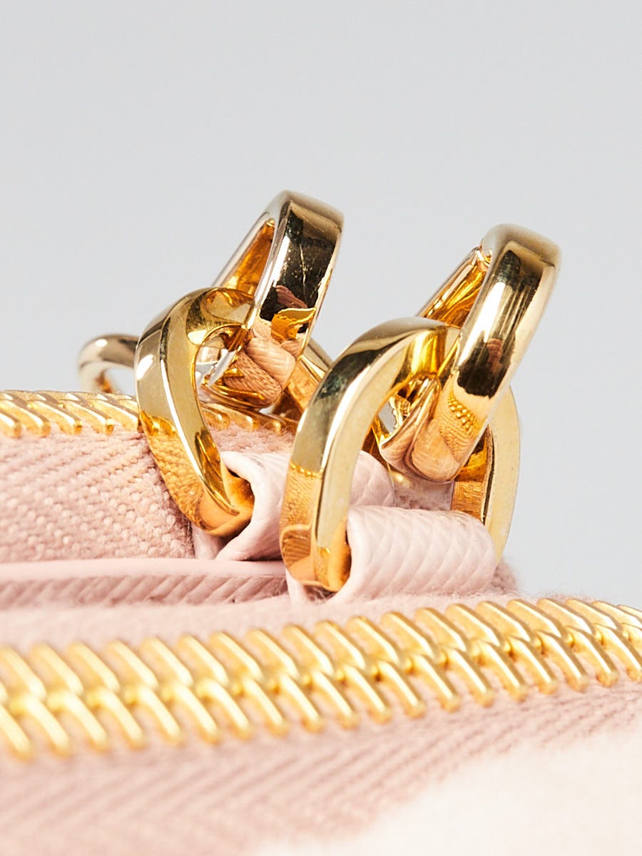 Prada Orchidea Shearling/Saffiano Leather Triangle Mini Pouch