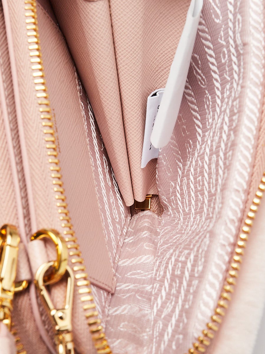 Prada Orchidea Shearling/Saffiano Leather Triangle Mini Pouch