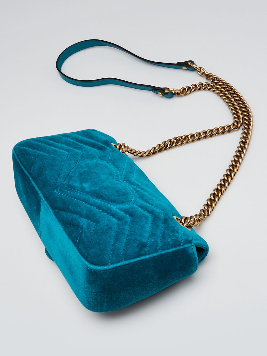 Gucci Teal Velvet GG Marmont Mini Metelasse Shoulder Bag | Yoogi's
