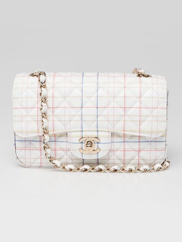 Chanel White Multicolor Quilted Leather Plaid Printed Single Flap Bag