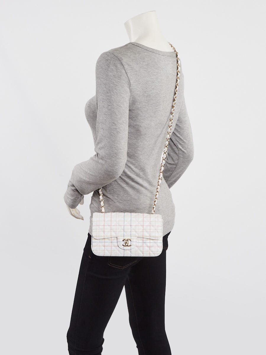 Chanel White Multicolor Quilted Leather Plaid Printed Single Flap Bag