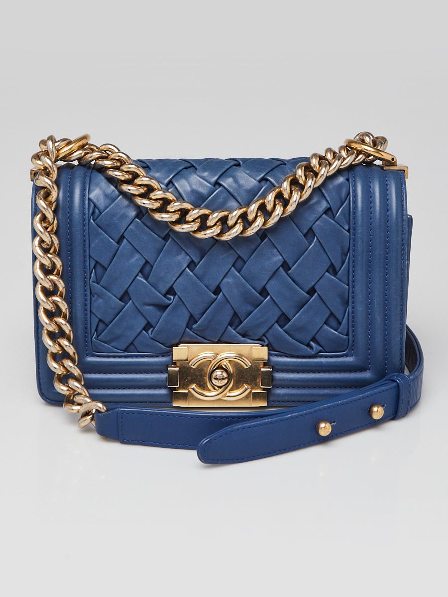 Chanel Blue Woven Lambskin Leather Paris-Versailles Small Boy Bag