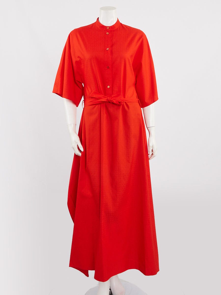 Hermes Rouge Cornaline Cotton Robe Inspi Mosaique Caftan Dress Size 4/36 |  Yoogi's Closet
