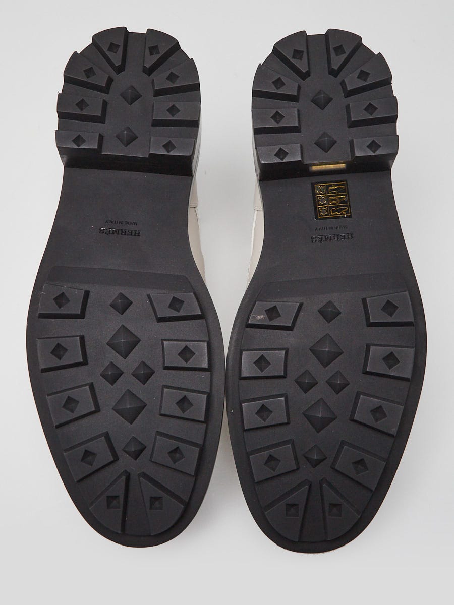 Hermes Blanc de Paris Calfskin Leather Platform First Derby Shoes Size 7.5/38