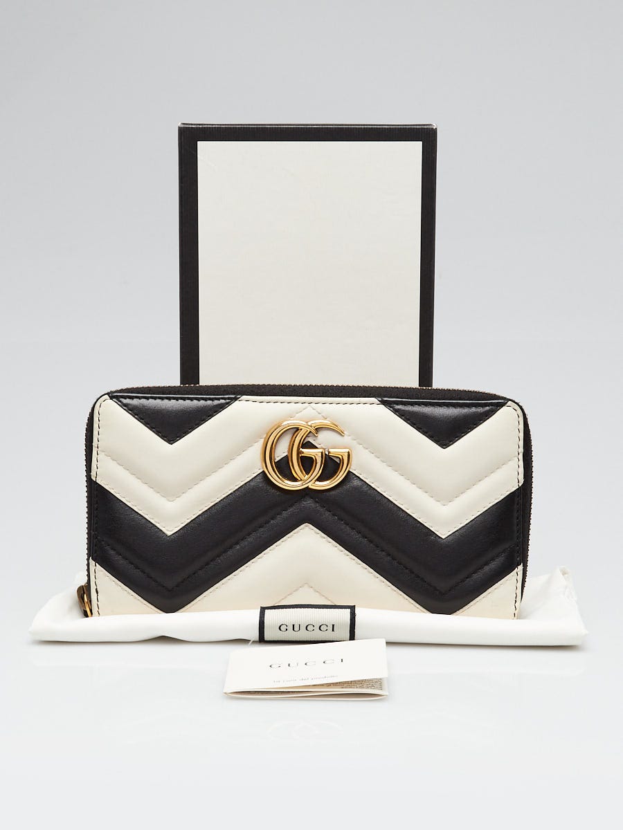 Gucci Black/White Chevron Quilted Leather Marmont Zip Around Wallet