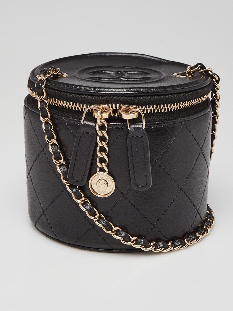 Chanel Black Quilted Lambskin Leather Chain and Charm Vanity Case Bag