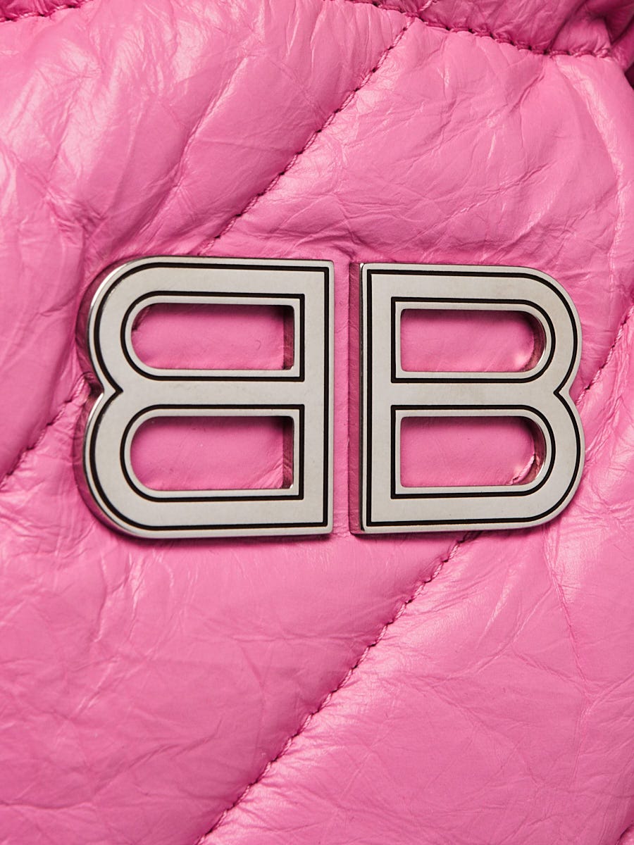 Balenciaga Pink Quilted Calfskin Leather XS Crush Tote Bag