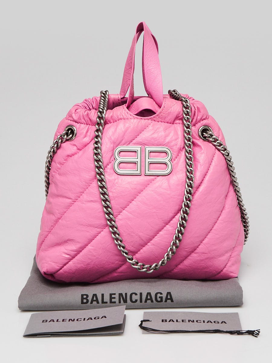 ♡BALENCIAGA ♡ピンク レザー トートバッグ Balenciaga Pink Quilted Calfskin Leather XS Crush Tote Bag
