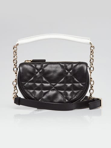 Christian Dior Black/White Cannage Quilted Leather Micro Vibe Shoulder Bag