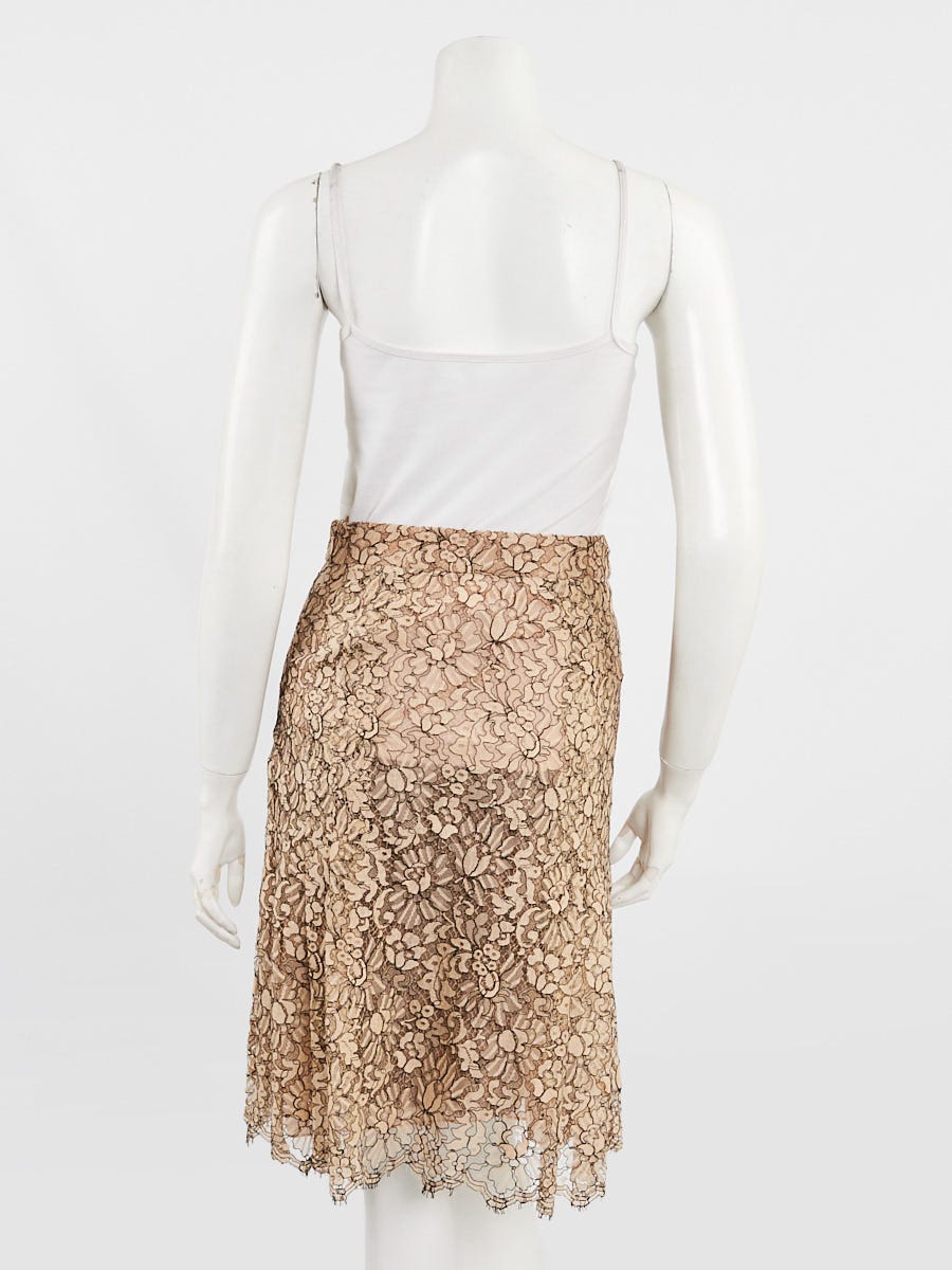 Chanel Black/Beige Cotton Blend Lace Pleated Skirt Size 2/36