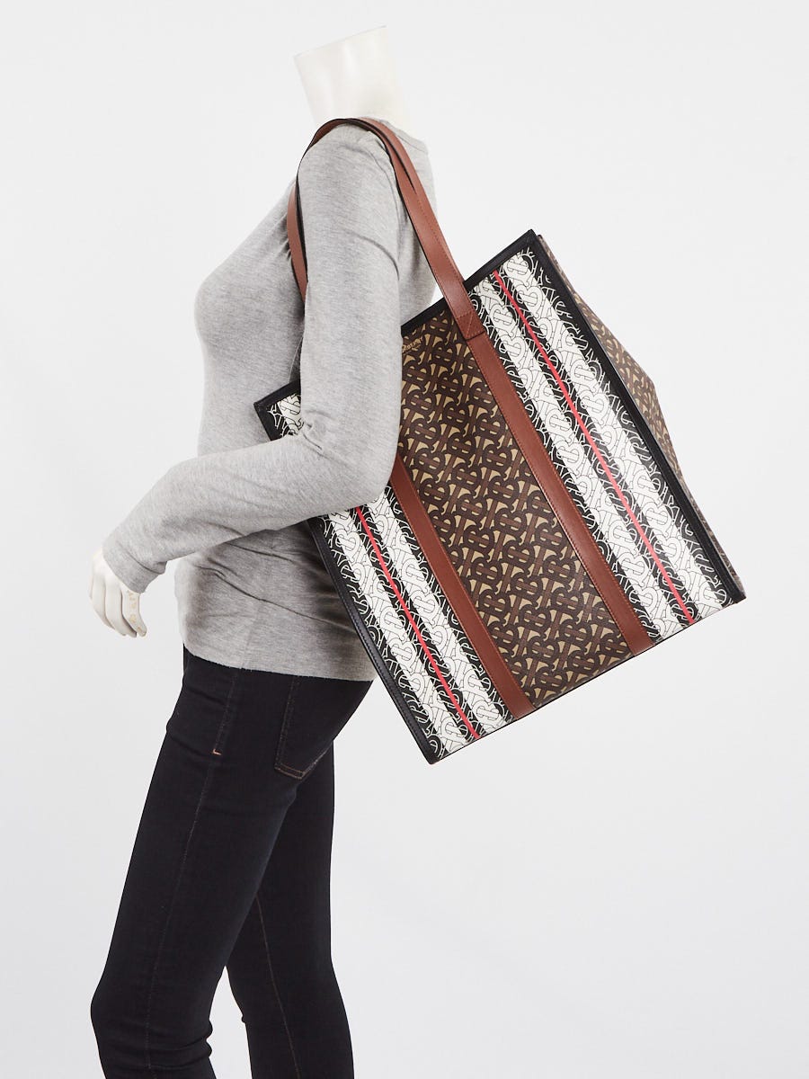 Burberry Bridle Brown Monogram E-Canvas Stripe Vertical Tote  display picture 3