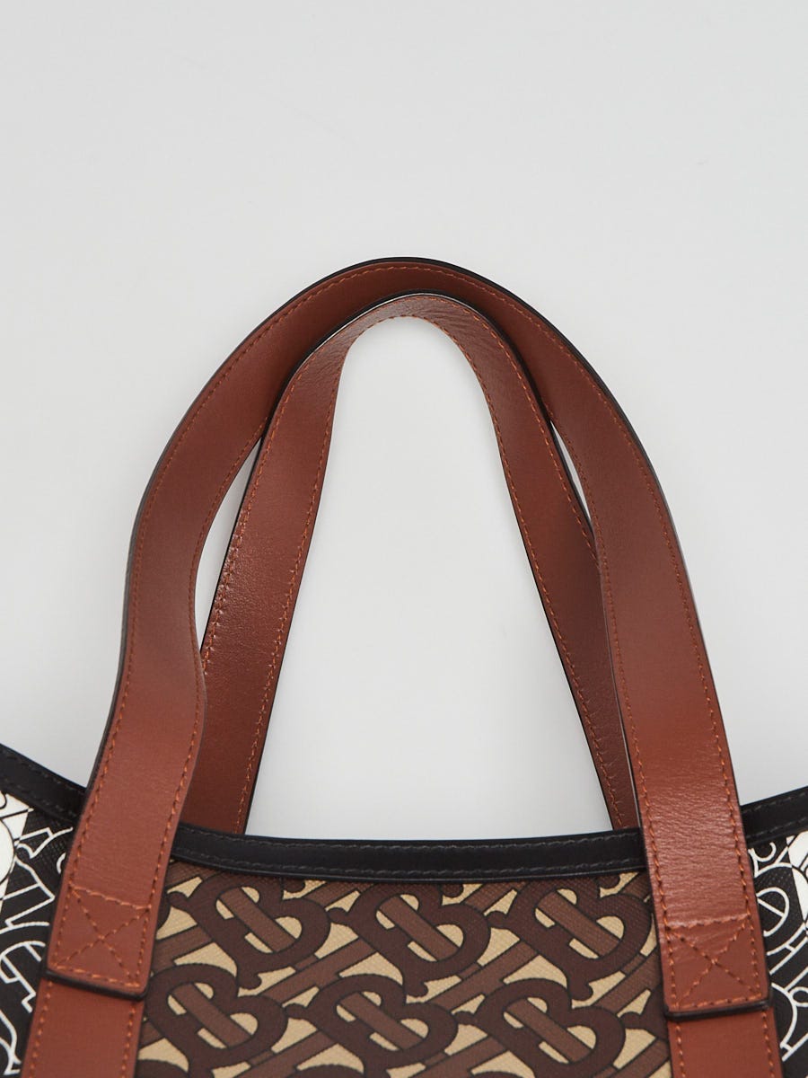 Burberry Bridle Brown Monogram E-Canvas Stripe Vertical Tote 