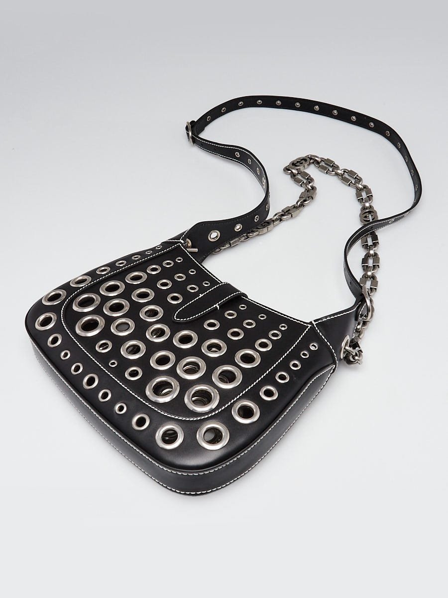 HANA　グッチ Gucci Black Smooth Leather Ha Ha Ha Jackie 1961 Grommet Shoulder