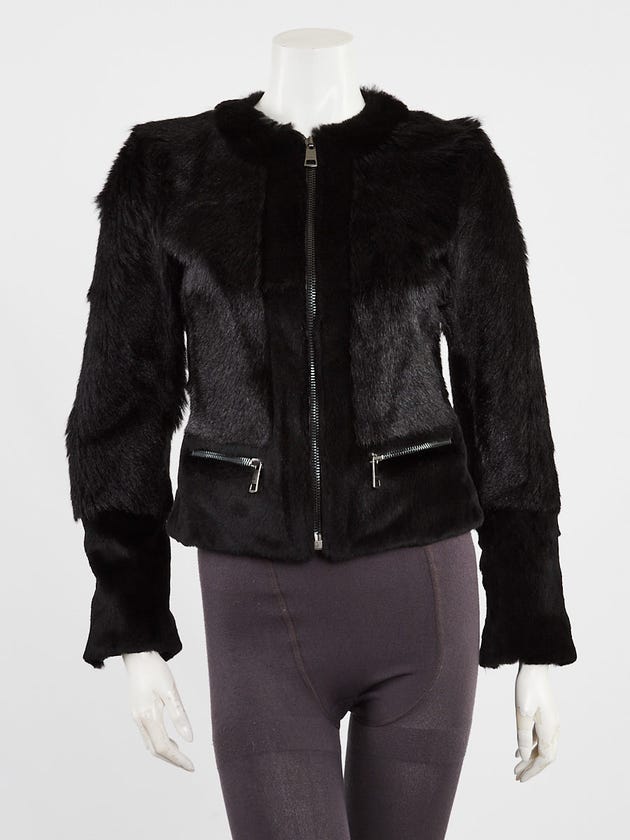 Burberry Black Goatskin/Rabbit Fur Collarless Jacket Size 4/38