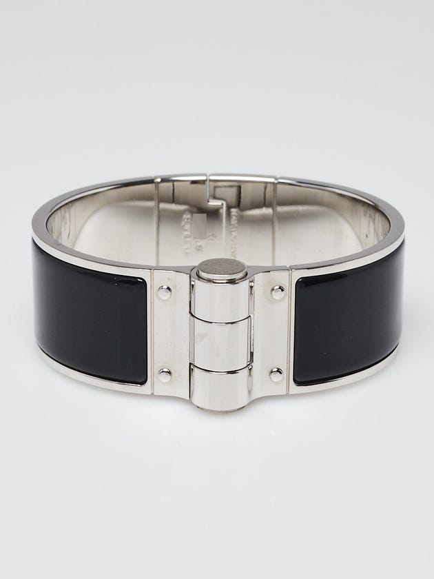 Hermes Black Enamel Enamel Palladium Plated Charniere Wide Bracelet