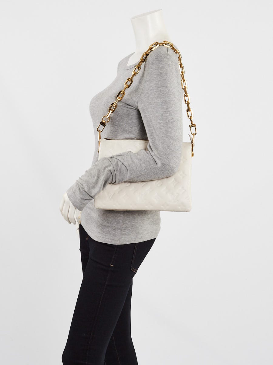Louis Vuitton White Monogram Embossed Leather Coussin PM Bag