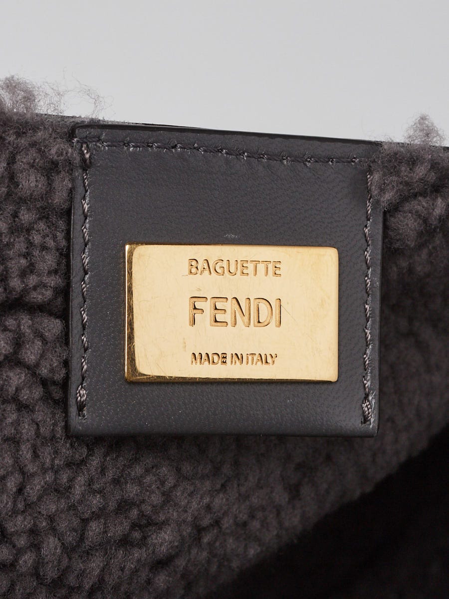 Fendi Anthracite Sheep Fur/Leather Baguette Bag - 8BR600 | Yoogi's