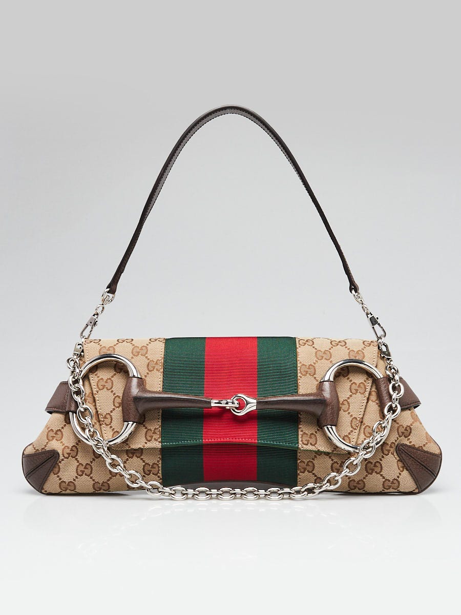 Gucci Horsebit Bag Ebony mix White Leather Canvas 244256