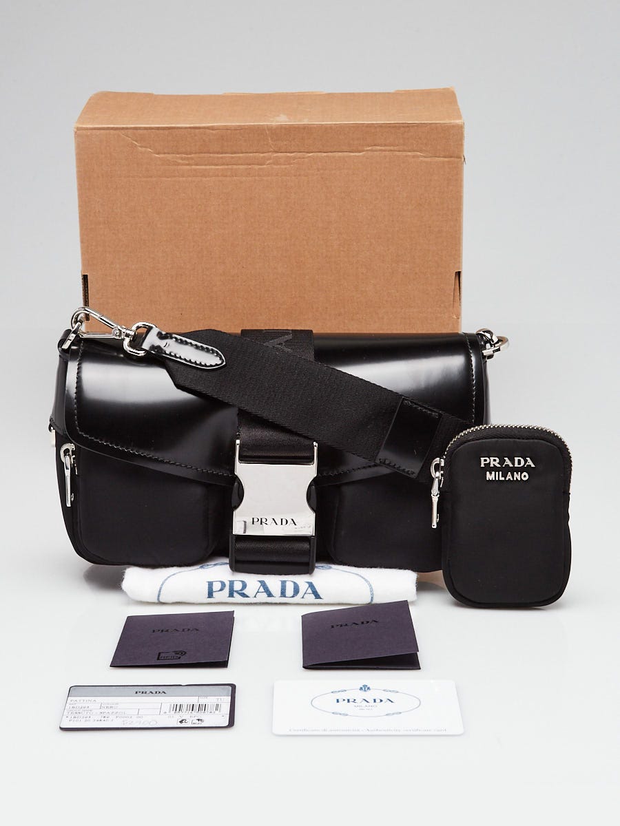 Prada Black Tessuto Nylon/Patent Leather Logo Buckle
