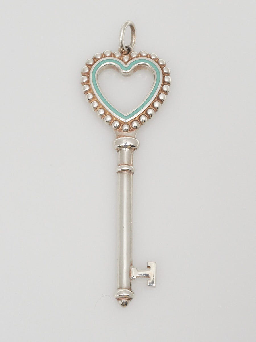 Tiffany 
Co. Sterling Silver and Blue Enamel Heart Key Pendant