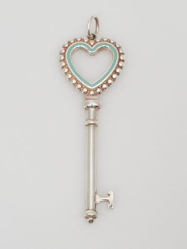 Tiffany
Co. Sterling Silver and Blue Enamel Heart Key Pendant