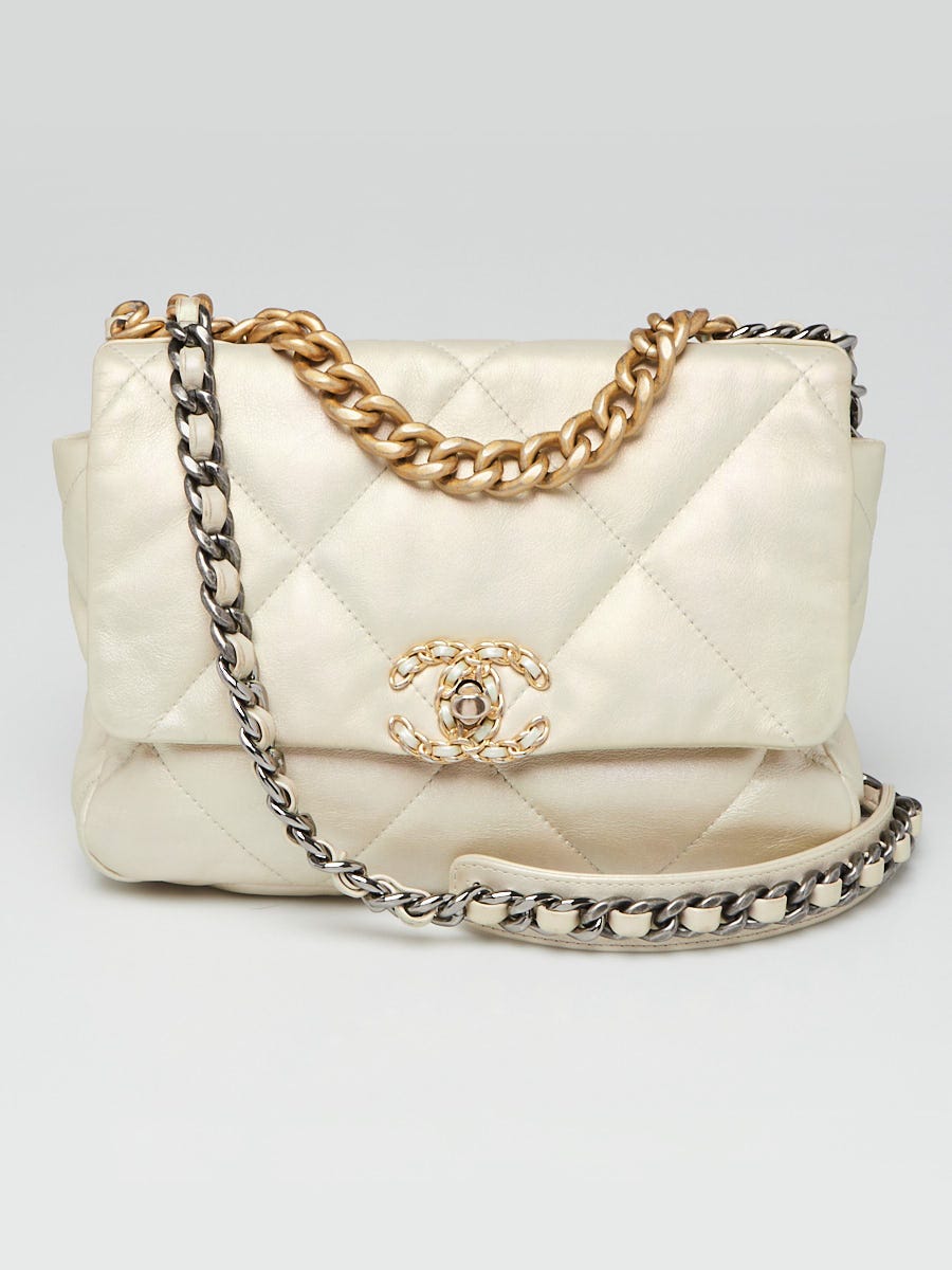 Chanel Iridescent Beige Quilted Leather Chanel 19 Small Flap Bag