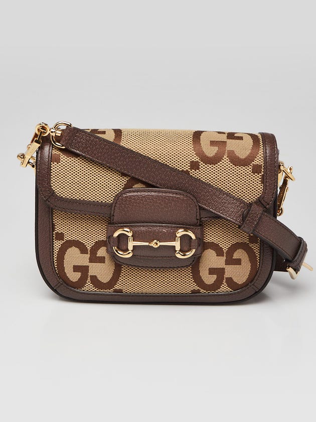 Gucci Beige/Ebony Jumbo GG Canvas/Leather Horsebit 1955 Mini Crossbody Bag
